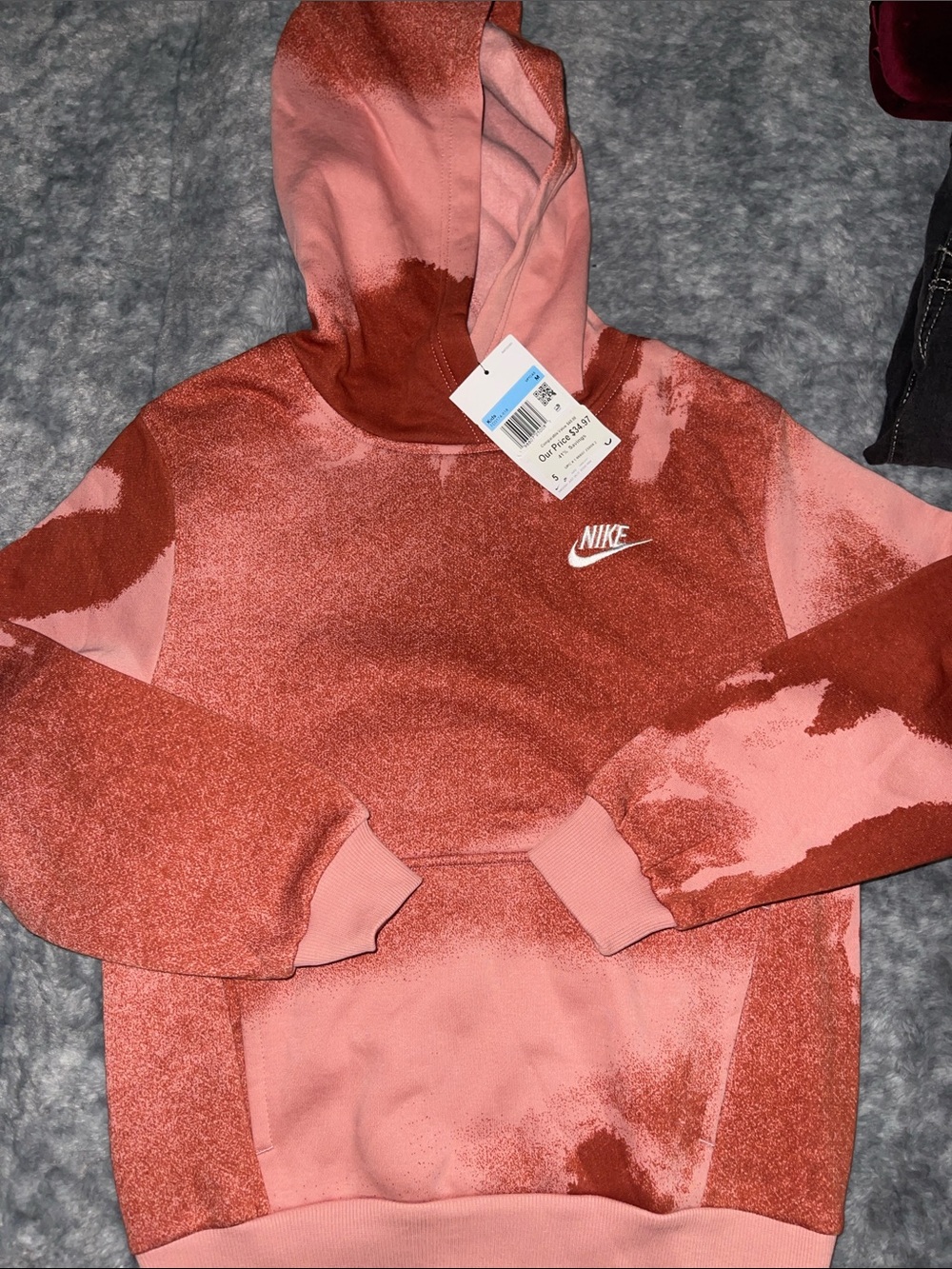 Nike Coral and Pink Tie-Dye Pullover Hoodie